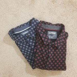 TWO EXPRESS SHORT SLEEVED KNIT SHIRTS.